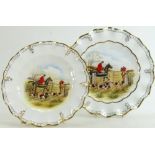 Royal Crown Derby plates in the Hunting design: Largest diameter 26cm.
