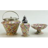 James Kent Chintz Du Barry Fenton Pottery items to include: Lidded biscuit barrel, footed bowl,