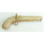 Victorian Doulton and Watts, Lambeth, Saltglazed, Stoneware Pistol Flask: Circa 1840, length 25cm.