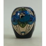 Moorcroft Rennie Rose Blue Vase: Designed by Rachel Bishop. height 7.5cm, firsts in quality.
