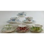 A collection of Shelley Wileman & Co Trios & cups and saucer sets to include: Blue Ribbon & Floral