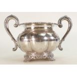 19th century Chinese export silver two handled ornate Dish: Cutshing Canton hallmark, 679 grams.