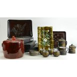 A collection of Chinese & Japanese items: Including Chinese carved wood trays,