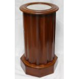 19th century Mahogany Marble topped Cylindrical Pot cupboard: Height 72cm and diameter 43cm.