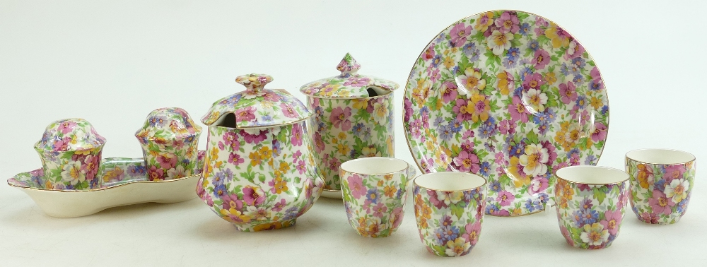 James Kent Chintz Du Barry Fenton Pottery items to include: Egg cup set on tray, - Image 3 of 3