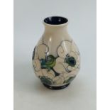 Moorcroft Snow Song Vase: Designed by Rachel Bishop. Height 18cm, firsts in quality.