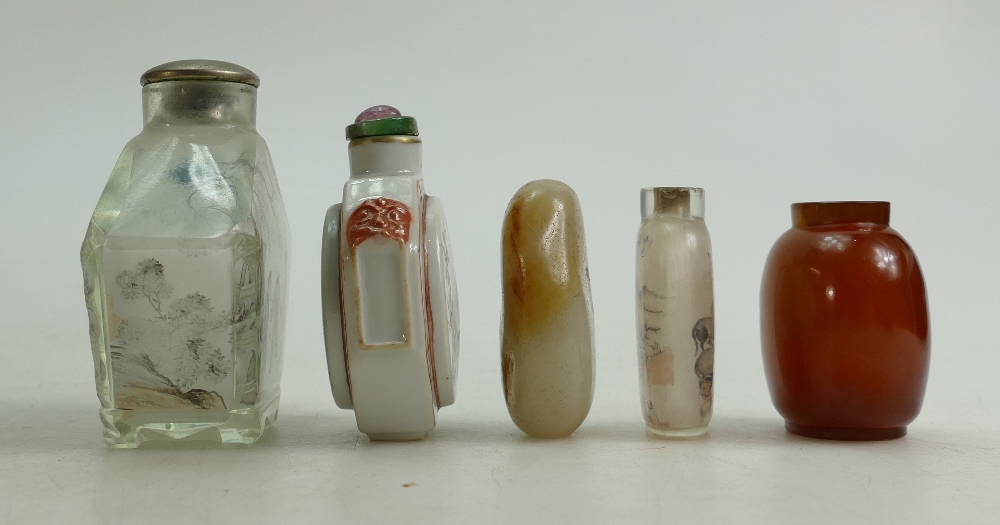 A collection of five Chinese Jade, Crystal and Porcelain Perfume Bottles: Height of tallest 9cm. - Image 3 of 4