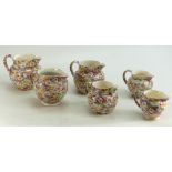 James Kent Chintz Du Barry Fenton Pottery items to include: Two sets of three graduated water jugs,