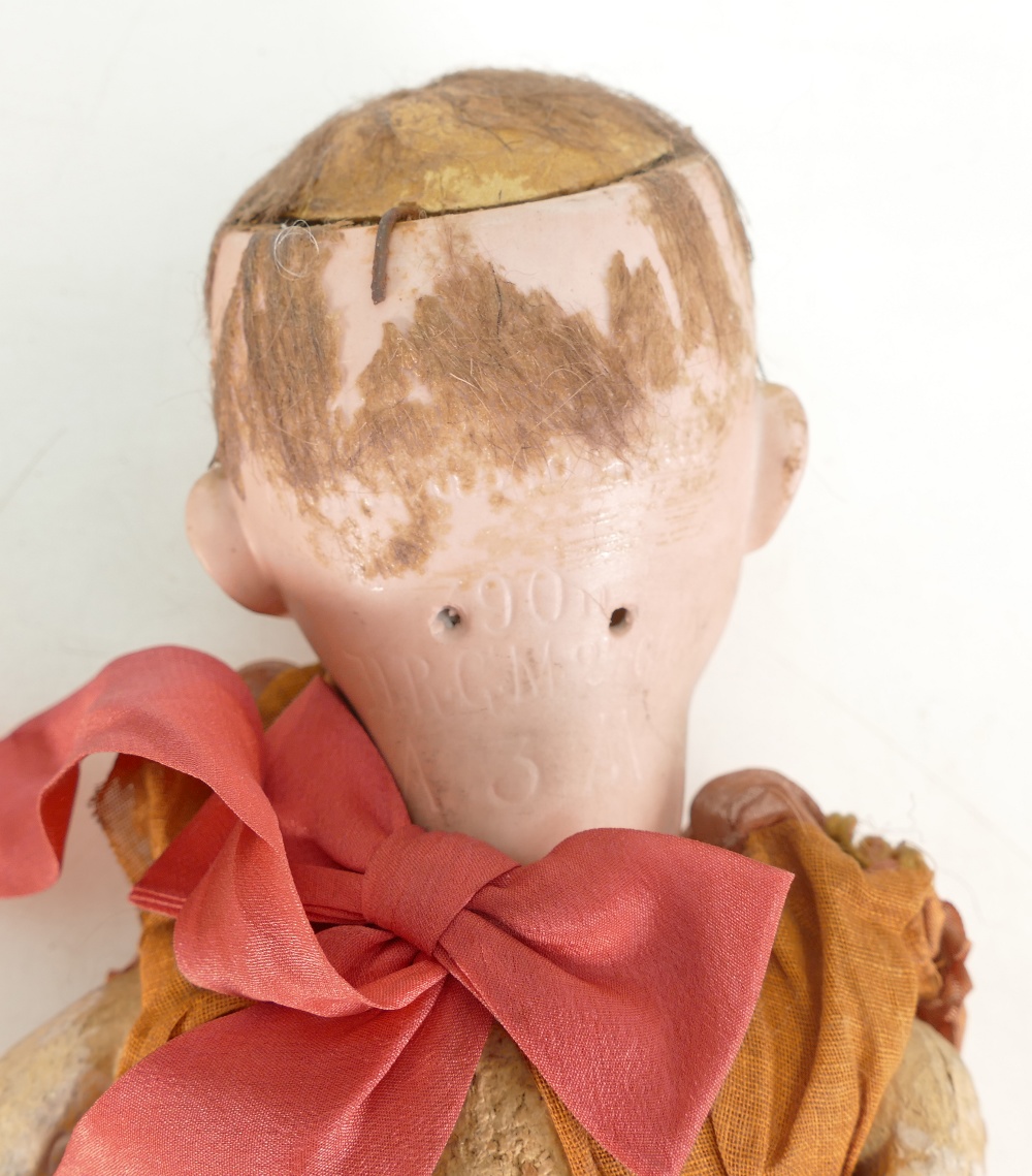 Armand Marseille China Doll with moving eyes: Missing most hair, marked D.R.G. - Image 3 of 4