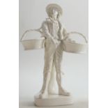 Copeland white glazed figure by Owen Hale: Man with 2 baskets dated 1881 36cm high.