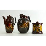 A collection of Royal Doulton Kingsware: Including hunting teapot and large jug and tobacco jar &