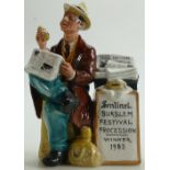 Royal Doulton rare figure Stop Press HN2683: One off figure with newspaper stand painted with