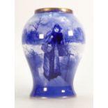 Royal Doulton blue & white Vase: Lady in woodland, height 19cm.