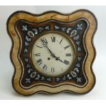 19th century striking Wall Clock: Walnut with Mother of Pearl decoration 47 x 47cm.