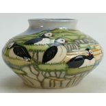 Moorcroft Puffins squat Vase: Height 12cm, boxed.