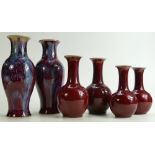 A collection of Chinese pottery Vases in Flambe glazes: Comprising pair of vases in red /blue glaze,
