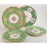 A Minton green floral and gilded dinner plate etc.