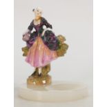 Royal Doulton miniature figure The Shepherdess: Early 1920s figure in purple & orange colourway
