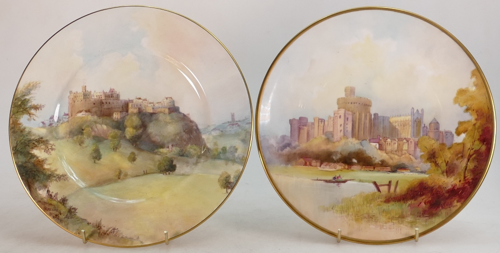 A Minton hand painted plate of Edinburgh Castle together with a similar unmarked plate. - Image 3 of 3