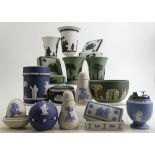 Wedgwood colour way sample items to include: Black on white vase,