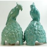 Doulton & Co pair of speaker covers in the form of Parrots: Perched on a rock in slightly different