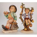 Goebel figure group (7/II) Strolling Boy together with (142/V) Boy in Apple Tree: Dated 1963,