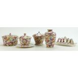 James Kent Chintz Du Barry Fenton Pottery items to include: Toast rack, vase, preserve pot on tray,