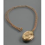 Modern 9ct gold Locket & 9ct Chain: Total weight 7.5g. Chain 46cm, locket 35mm high.