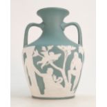 Wedgwood large Portland vase in teal Jasperware colourway: Impressed factory marks and dated 1987
