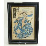 Japanese 19th century wood block Print 38cm x 26cm excluding frame: