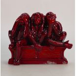 Royal Doulton Flambe model of three wise Monkeys BA64: Limited edition for Burlsem Artwares,