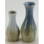 Two Moorcroft mottled drip glaze ribbed studio type Vases 28cm & 22cm high: