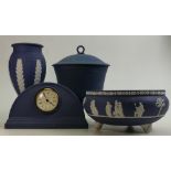 Collection of modern Wedgwood blue Jasper Basalt items to include: Footed bowl diameter 21cm,