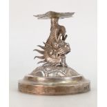 19th century Chinese export silver Tazza base by Wang Hing: Shaped as a dragon, 182 grams.