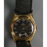 Omega 1940s gold plated mid size Wristwatch: With black dial and seconds dial.