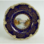 Coalport gilded and hand painted Cabinet plate: Decorated with Richmond Castle by F Schofield,