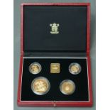 1994 UK gold proof Sovereign 4 coin collection: Includes £5, £2, Sovereign & Half sovereign.