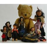 Early 20th century straw filled Teddy bear and collectors dolls: Teddy bear and several novelty