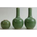 A collection of Chinese Crackle glazed vases: Pair vases in a green crackled glaze and a similar