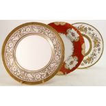 A Minton Atholl gilded dinner plate etc: Minton plate pattern number H5264,