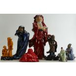 A collection of Chinese figures: Including porcelain large figure of a man (chip to toe),
