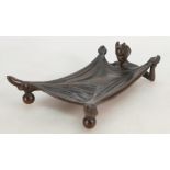 Antique brass / bronze calling card tray in the form of The Devil: Appearing under an outstretched