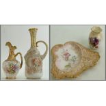 Doulton Burslem Spanishware items: Including ewer, height 26cm (restored rim), smaller ewer,