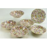 James Kent Chintz Du Barry Fenton Pottery items to include: Four large fruit bowls together with a