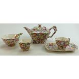 James Kent Chintz Du Barry Fenton Pottery items to include: Teapot, milk, sugar,
