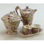 James Kent Chintz Du Barry Fenton Pottery items to include: Teapot, coffee pot, milk,