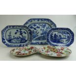 A collection of 19th century Chinese Export Ware Plates: Two oval poly chrome items with floral