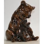 Anita Harris Art pottery model of a seated Bear with Cub: In brown colourway, height 27cm.