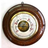 Large Mahogany framed wall Barometer: 34cm diameter.