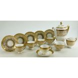 Minton gilded part coffee set: Decorated in the Porcelain Ball design and a Buckingham coffee cup &